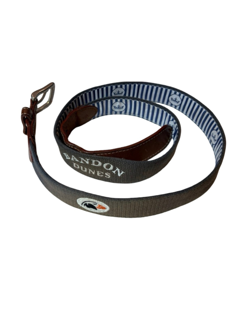 Peter Millar Bandon Dunes Golf Embroidered Canvas Leather Belt Size 42